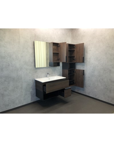 Тумба с раковиной Comforty Франкфурт 90 00004150657 подвесная Дуб шоколадно-коричневый с Белой раковиной