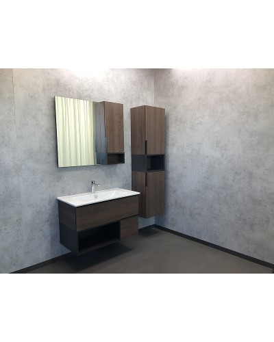 Тумба с раковиной Comforty Франкфурт 90 00004150657 подвесная Дуб шоколадно-коричневый с Белой раковиной