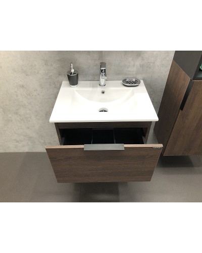 Тумба с раковиной Comforty Франкфурт 60 00004150530 подвесная Дуб шоколадно-коричневый Черная матовая