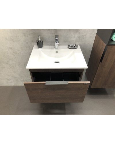 Тумба с раковиной Comforty Франкфурт 60 00004150530 подвесная Дуб шоколадно-коричневый Черная матовая