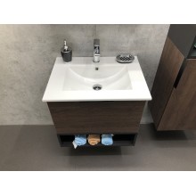 Тумба с раковиной Comforty Франкфурт 60 00004150530 подвесная Дуб шоколадно-коричневый Черная матовая