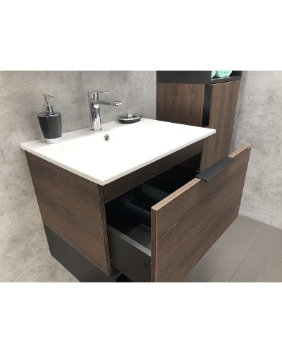 Тумба с раковиной Comforty Франкфурт 60 00004150530 подвесная Дуб шоколадно-коричневый Черная матовая