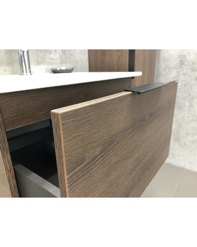 Тумба с раковиной Comforty Франкфурт 60 00004150530 подвесная Дуб шоколадно-коричневый Черная матовая