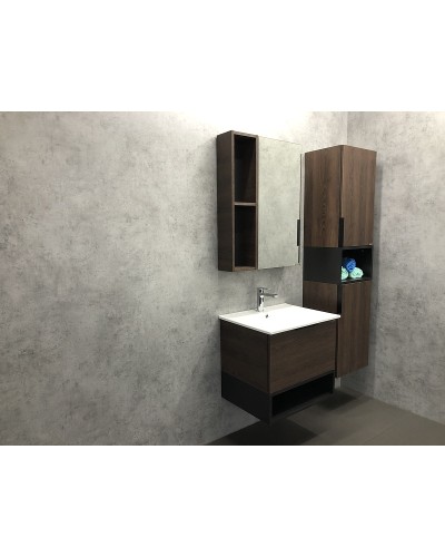 Тумба с раковиной Comforty Франкфурт 60 00004150530 подвесная Дуб шоколадно-коричневый Черная матовая