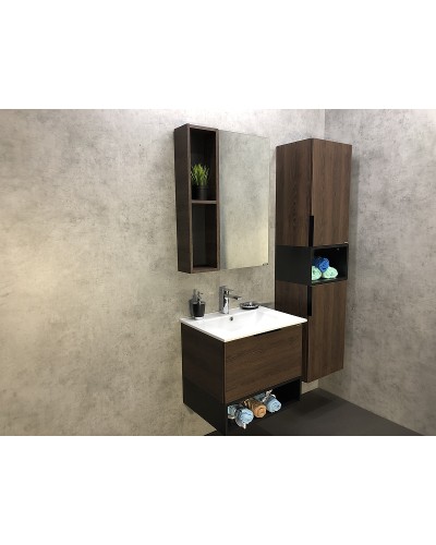 Тумба с раковиной Comforty Франкфурт 60 00004150530 подвесная Дуб шоколадно-коричневый Черная матовая
