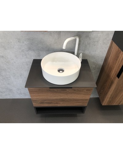 Тумба с раковиной Comforty Штутгарт 60 00-00001698 подвесная Дуб темно-коричневый Черная столешница