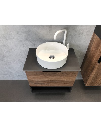 Тумба с раковиной Comforty Штутгарт 60 00-00001698 подвесная Дуб темно-коричневый Черная столешница