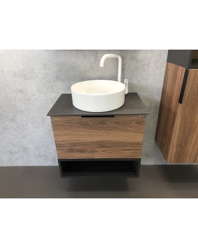 Тумба с раковиной Comforty Штутгарт 60 00-00001698 подвесная Дуб темно-коричневый Черная столешница