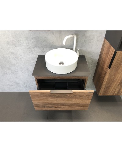 Тумба с раковиной Comforty Штутгарт 60 00-00001698 подвесная Дуб темно-коричневый Черная столешница