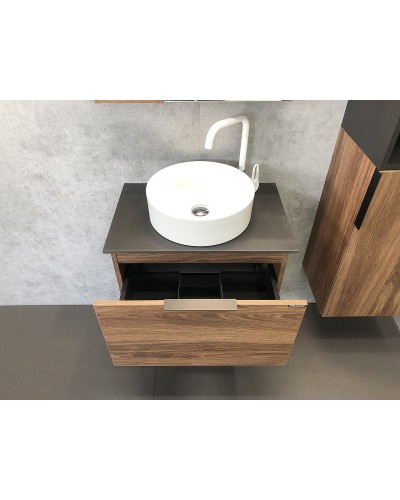 Тумба с раковиной Comforty Штутгарт 60 00-00001698 подвесная Дуб темно-коричневый Черная столешница