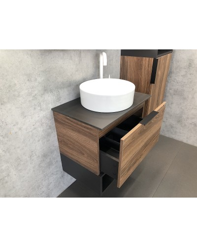 Тумба с раковиной Comforty Штутгарт 60 00-00001698 подвесная Дуб темно-коричневый Черная столешница