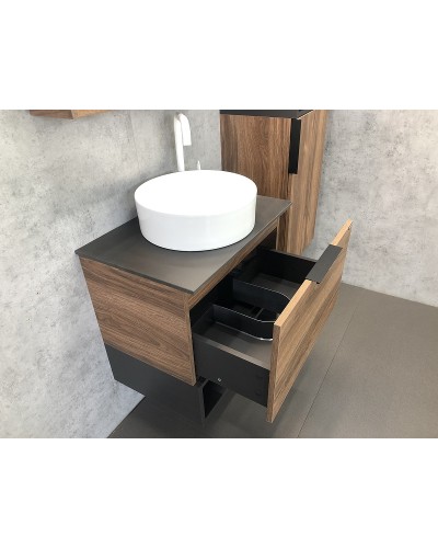 Тумба с раковиной Comforty Штутгарт 60 00-00001698 подвесная Дуб темно-коричневый Черная столешница