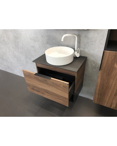 Тумба с раковиной Comforty Штутгарт 60 00-00001698 подвесная Дуб темно-коричневый Черная столешница