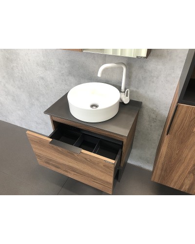 Тумба с раковиной Comforty Штутгарт 60 00-00001698 подвесная Дуб темно-коричневый Черная столешница