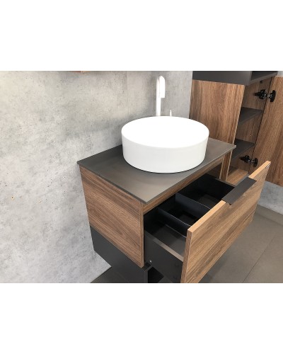 Тумба с раковиной Comforty Штутгарт 60 00-00001698 подвесная Дуб темно-коричневый Черная столешница