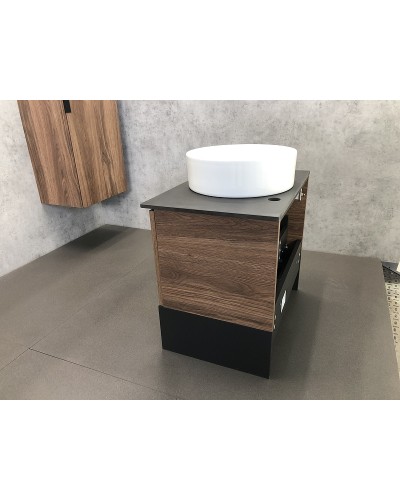 Тумба с раковиной Comforty Штутгарт 60 00-00001698 подвесная Дуб темно-коричневый Черная столешница