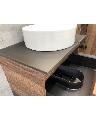 Тумба с раковиной Comforty Штутгарт 60 00-00001698 подвесная Дуб темно-коричневый Черная столешница