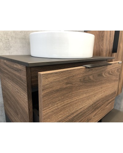 Тумба с раковиной Comforty Штутгарт 60 00-00001698 подвесная Дуб темно-коричневый Черная столешница