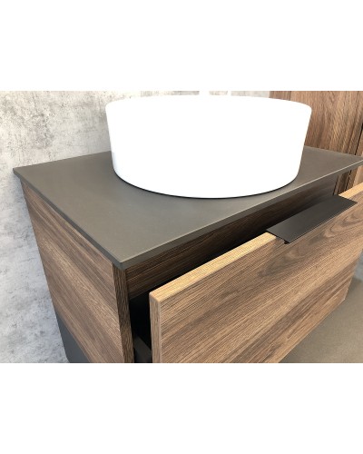 Тумба с раковиной Comforty Штутгарт 60 00-00001698 подвесная Дуб темно-коричневый Черная столешница