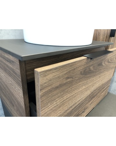 Тумба с раковиной Comforty Штутгарт 60 00-00001698 подвесная Дуб темно-коричневый Черная столешница