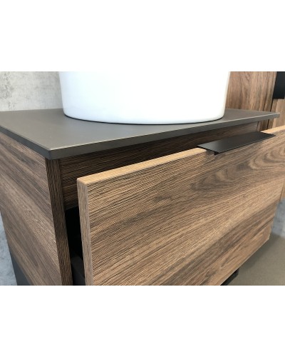 Тумба с раковиной Comforty Штутгарт 60 00-00001698 подвесная Дуб темно-коричневый Черная столешница