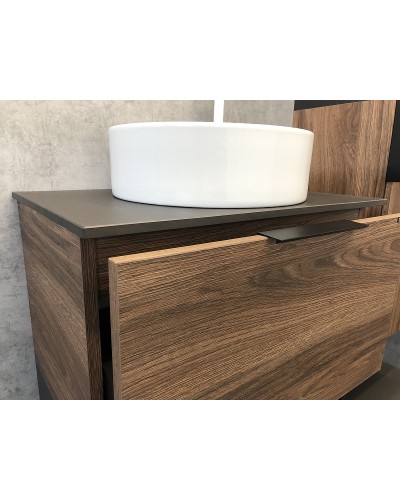Тумба с раковиной Comforty Штутгарт 60 00-00001698 подвесная Дуб темно-коричневый Черная столешница