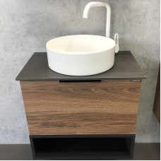 Тумба с раковиной Comforty Штутгарт 60 00-00001698 подвесная Дуб темно-коричневый Черная столешница