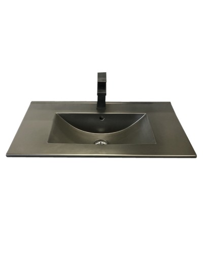 Тумба с раковиной Comforty Франкфурт 75 00-00000889 подвесная Дуб шоколадно-коричневый Черная матовая