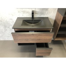 Тумба с раковиной Comforty Франкфурт 75 00-00000889 подвесная Дуб шоколадно-коричневый Черная матовая