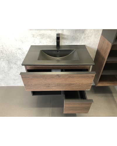 Тумба с раковиной Comforty Франкфурт 75 00-00000889 подвесная Дуб шоколадно-коричневый Черная матовая