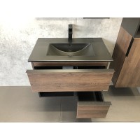 Тумба с раковиной Comforty Франкфурт 75 00-00000889 подвесная Дуб шоколадно-коричневый Черная матовая