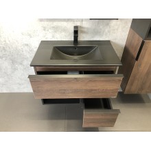 Тумба с раковиной Comforty Франкфурт 75 00-00000889 подвесная Дуб шоколадно-коричневый Черная матовая