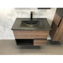 Тумба с раковиной Comforty Франкфурт 75 00-00000889 подвесная Дуб шоколадно-коричневый Черная матовая