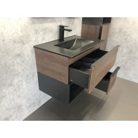 Тумба с раковиной Comforty Франкфурт 75 00-00000889 подвесная Дуб шоколадно-коричневый Черная матовая