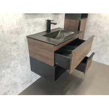 Тумба с раковиной Comforty Франкфурт 75 00-00000889 подвесная Дуб шоколадно-коричневый Черная матовая