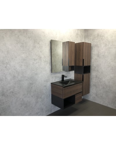 Тумба с раковиной Comforty Франкфурт 75 00-00000889 подвесная Дуб шоколадно-коричневый Черная матовая