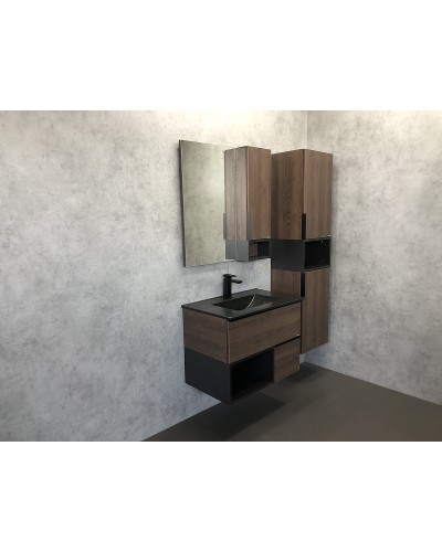 Тумба с раковиной Comforty Франкфурт 75 00-00000889 подвесная Дуб шоколадно-коричневый Черная матовая