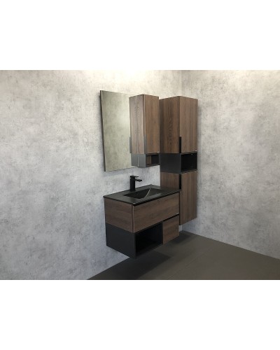 Тумба с раковиной Comforty Франкфурт 75 00-00000889 подвесная Дуб шоколадно-коричневый Черная матовая