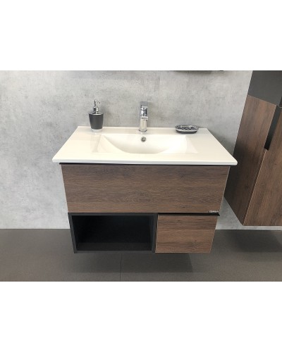 Тумба с раковиной Comforty Франкфурт 75 00004150531 подвесная Дуб шоколадно-коричневый
