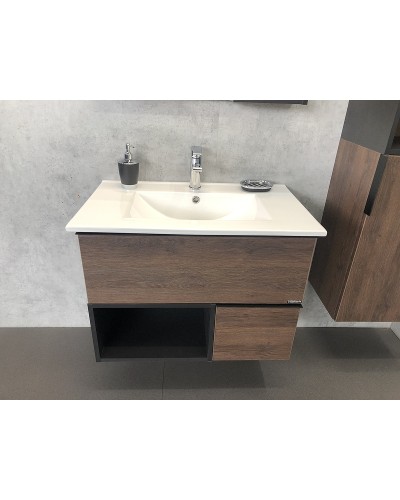 Тумба с раковиной Comforty Франкфурт 75 00004150531 подвесная Дуб шоколадно-коричневый