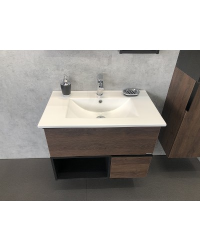 Тумба с раковиной Comforty Франкфурт 75 00004150531 подвесная Дуб шоколадно-коричневый