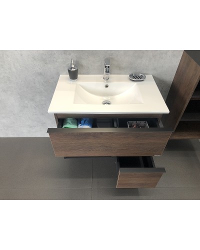 Тумба с раковиной Comforty Франкфурт 75 00004150531 подвесная Дуб шоколадно-коричневый