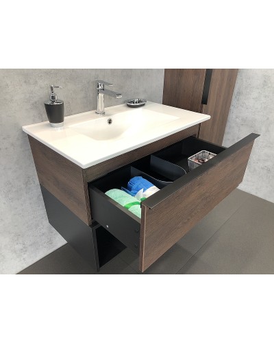 Тумба с раковиной Comforty Франкфурт 75 00004150531 подвесная Дуб шоколадно-коричневый