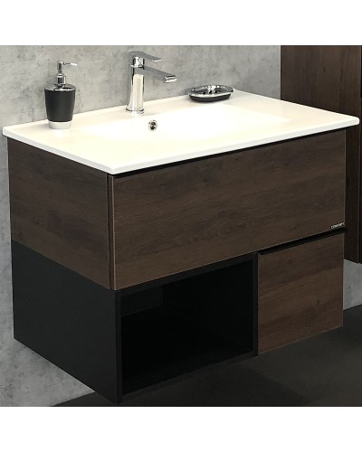 Тумба с раковиной Comforty Франкфурт 75 00004150531 подвесная Дуб шоколадно-коричневый