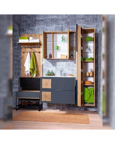 Тумба под раковину Бриклаер Форест 80 4627125414657 подвесная Дуб золотой Антрацит