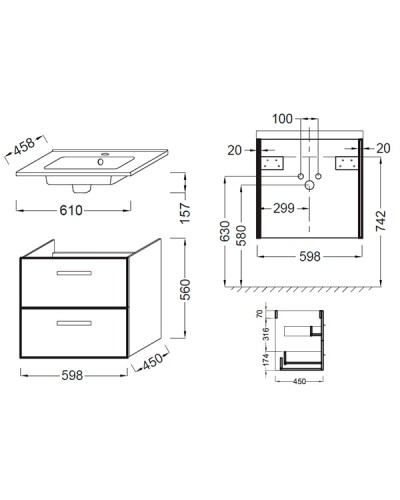Тумба под раковину Jacob Delafon Ola 61 EB390RU-J5 подвесная Белая глянцевая