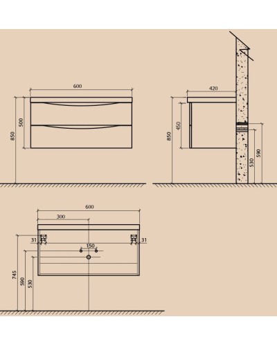 Тумба под раковину BelBagno Ancona-N 60 ANCONA-N-600-2C-SO-BL подвесная Bianco lucido
