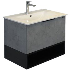 Тумба с раковиной Comforty Франкфурт 60 00-00004332 подвесная Бетон светлый Черная матовая