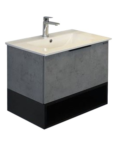 Тумба с раковиной Comforty Франкфурт 60 00-00004332 подвесная Бетон светлый Черная матовая