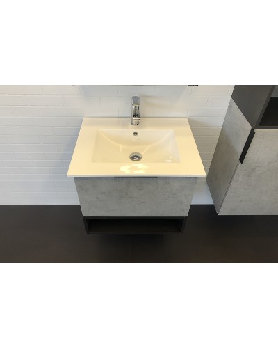 Тумба с раковиной Comforty Франкфурт 60 00-00004332 подвесная Бетон светлый Черная матовая